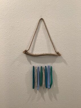 Driftwood Art, Blue Driftwood Wind Chime , Coastal Decor
